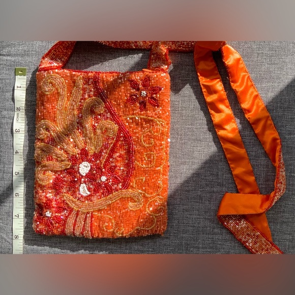 Cache' Multicolored Orange, Red, Gold, & White Beaded Shoulder Bag - Picture 11 of 13